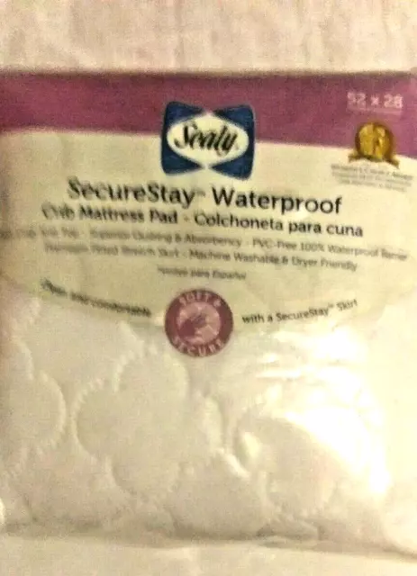 Sealy Secure Stay Waterproof Crib Mattress Pad Soft Cozy Knit Top 52"x 28" New