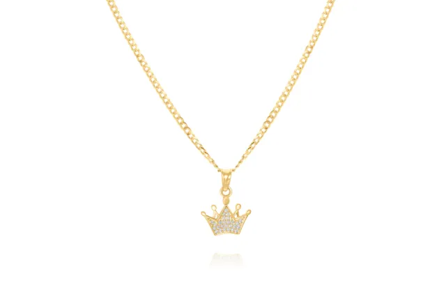 10K Yellow Gold Crown Pendant Necklace