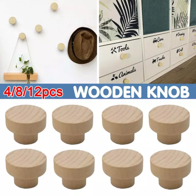 4/8/12pcs Wooden Knob With Screws Wood Round Pull Knobs Drawer Cabinets C3G8