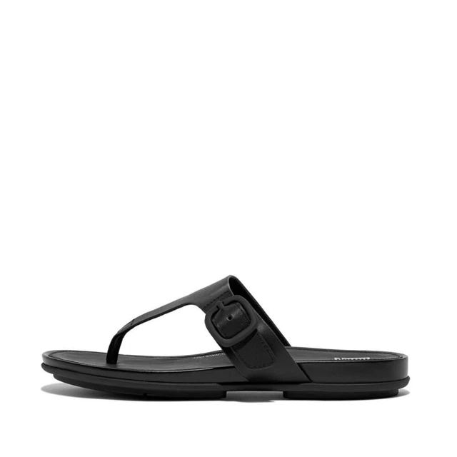 FitFlop Gracie FT9090-045 Women's Black Leather Slip On Toe-Post Slide Sandals