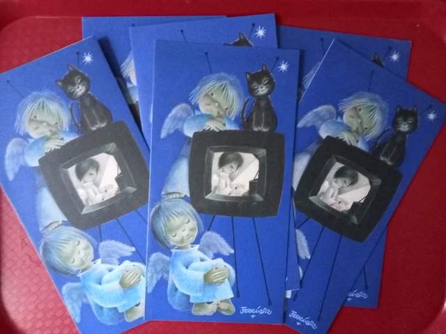 Pack of 6 x Happy Christmas Vintage 1970's Greeting Cards Fairy Angels Black Cat