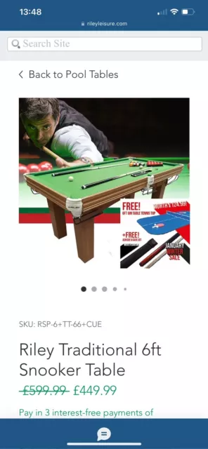 Riley Traditional 6ft Snooker/Pool Table With Tennis Table Top RRP£599