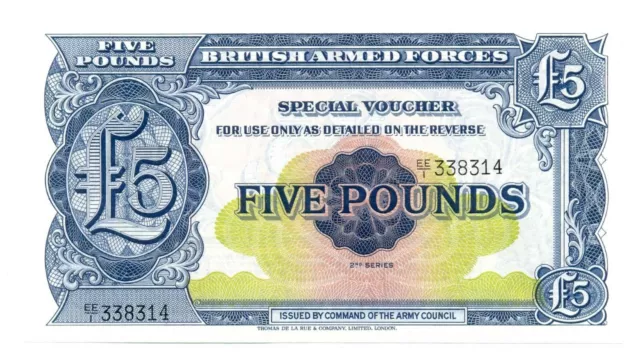 Great Britain British Armed Forces Special Voucher 5 Pounds 2nd S 1958 UNC #M23