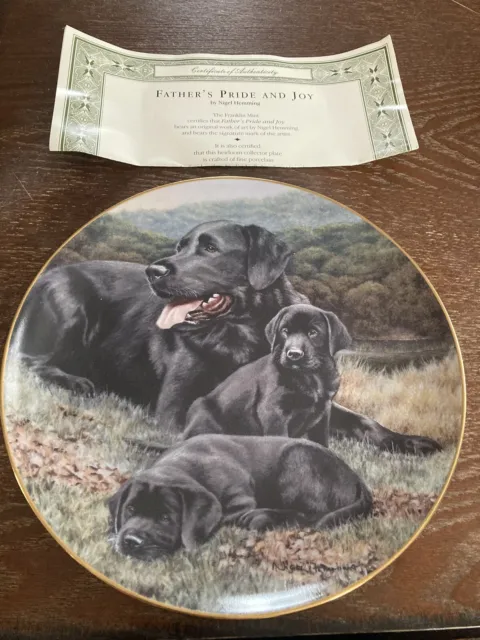 FATHERS PRIDE AND JOY Lab dog pet Porcelain Plate, Franklin Mint NIGEL HEMMING