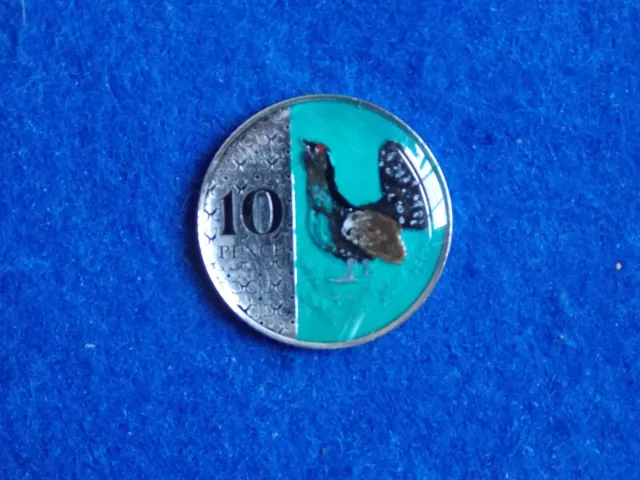 Enamelled Charles III 10p Ten Pence Coin 2023 "Capercaillie Grouse" Crown Privy