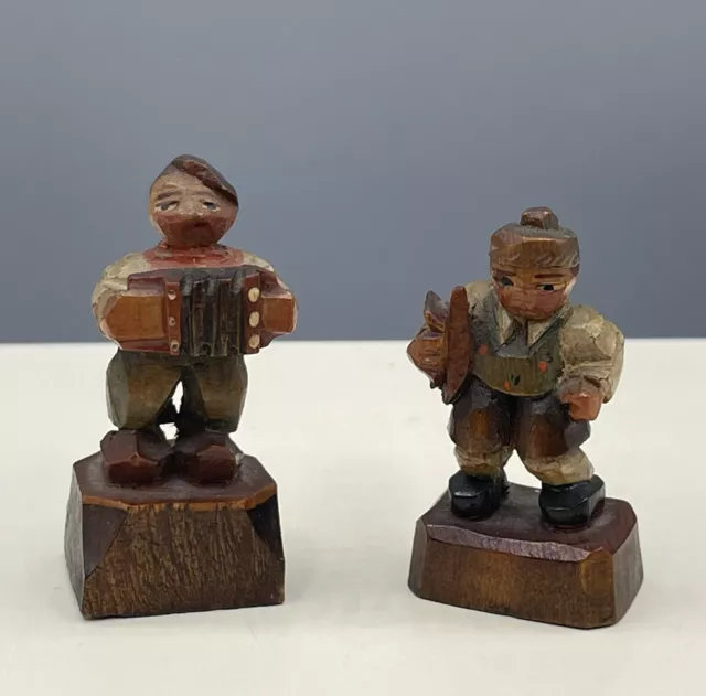 Miniatur Kleine Holz Figuren Puppenstube Zubehör Alt Geschnitzt Antik Musikanten