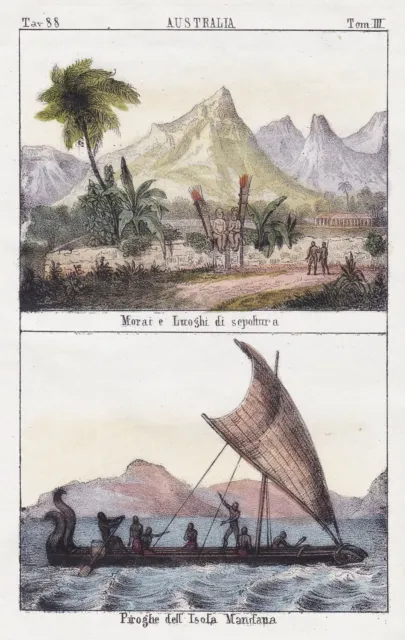 Marquises Îles Français Polynesia Oceania Nuku Hiva Australie Lithographie 1840
