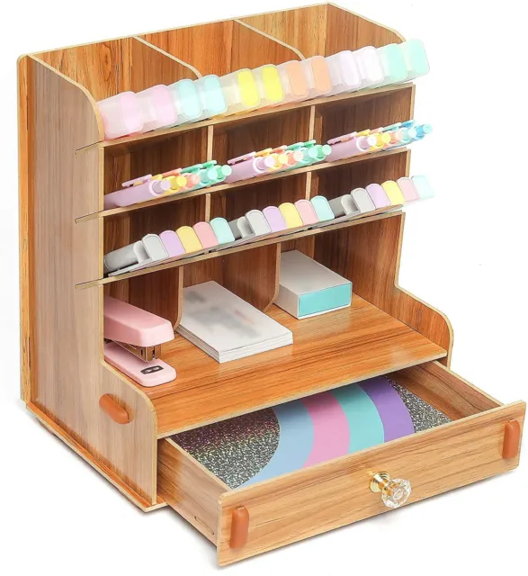 Exerz DIY Desk Tidy Multi Functional Organizer Wooden Storage Caddy
