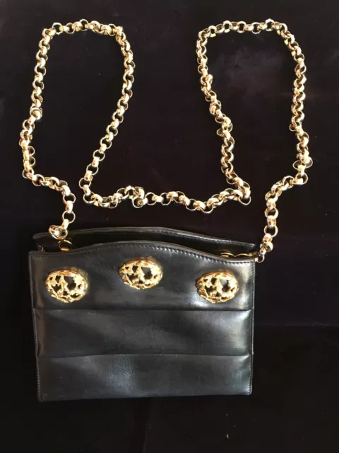 Salvatore Ferragamo Chain Shoulder Bag / clutch Shoulder Bag, Black Leather!