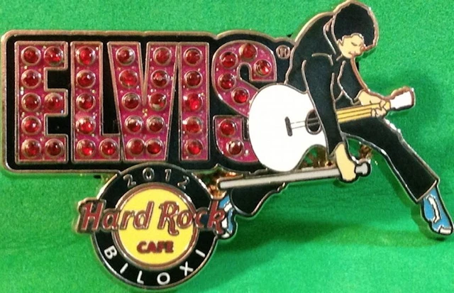 Hard Rock Café Biloxi 2012 Elvis Presley Broche Rouge Gemmes Signe Feux Hrc #