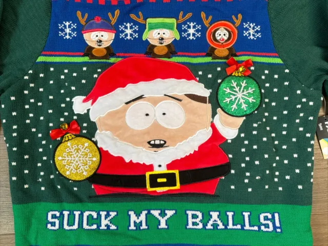 Spencers Large South Park SUCK MY BALLS Cartman Ugly Christmas Sweater Sounds 3