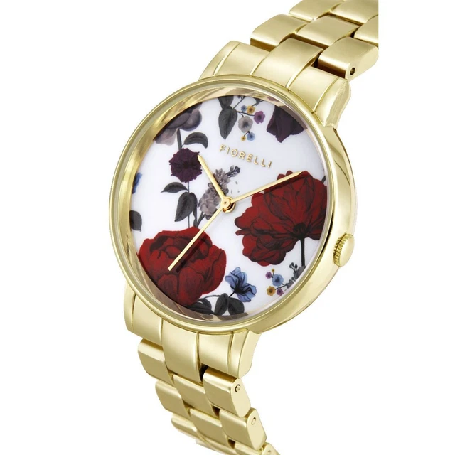 FIORELLI LADIES WATCH FO043GM Gold Bracelet Floral Red Photo Print Watch 59.00 PicClick UK
