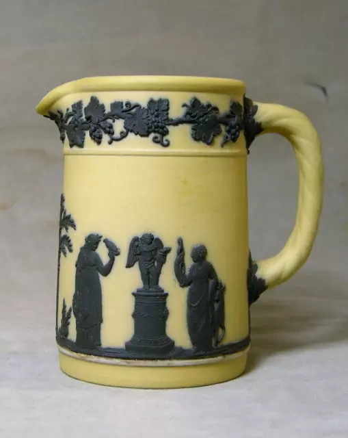 Wedgwood Jasper Yellow Buff Dip Creamer with Black Basalt Sprig Ornaments 1948