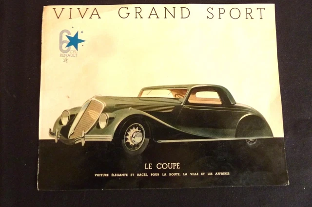 Publicité Originale 1937 – Renault Viva Grand Sport 6 Cylindres – Freinage Instantané