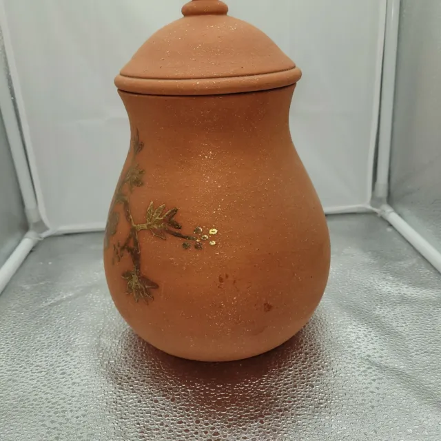 11 Zoll Porzellan Terra Cotta orange strukturiert handbemalt Urne Gin Glas mit goldenen Blumen 5