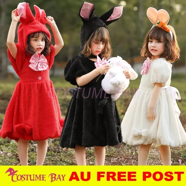 Kids Girls Cute Easter Bunny Rabbit Dress Book Week Costume Hat Ears Halloween