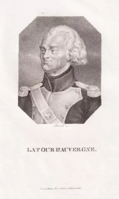 Theophile de la Tour d'Auvergne French officer Napoleon Portrait engraving 1820