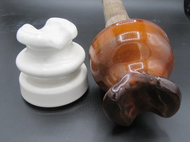 Ceramic Porcelain insulators Vintage,2, white and brown