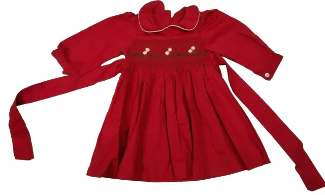 Girls 40s Red Dress EASTER Vintage MOMMY DEAREST 1950S STYLE EMBROIDERY FLOWERS