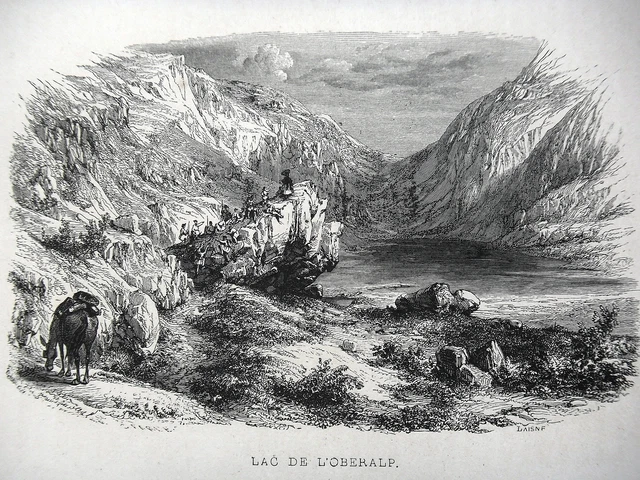 GRAVURE ANCIENNE 19e - LAC DE L'OBERALP - SUISSE