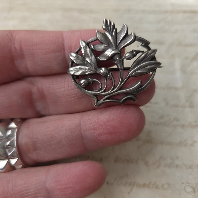 Ancienne Broche Bouquet Argenté XIXème Siècle France Antiqu