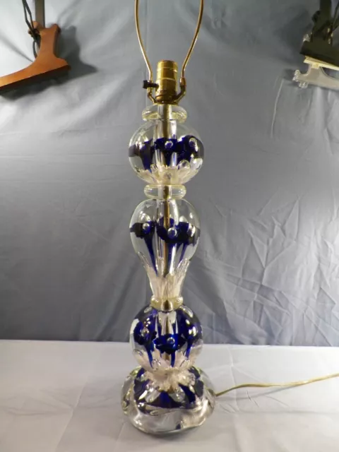 Large 4 Tier Glass Paperweight Electric Lamp Blue Trumpet Flower St. Clair Rice?
