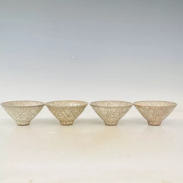 4.1" China Porcelain song dynasty ge kiln mark 1 set White Ice crack douli Bowl