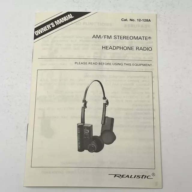 1987 Realistic AM/FM Stereomate Headphone Radio Owner's Manual Only Booklet