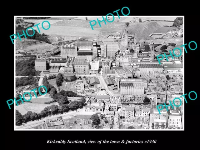 OLD LARGE HISTORIC PHOTO OF KIRKCALDY SCOTLAND THE TOWN & FACTORIES c1930