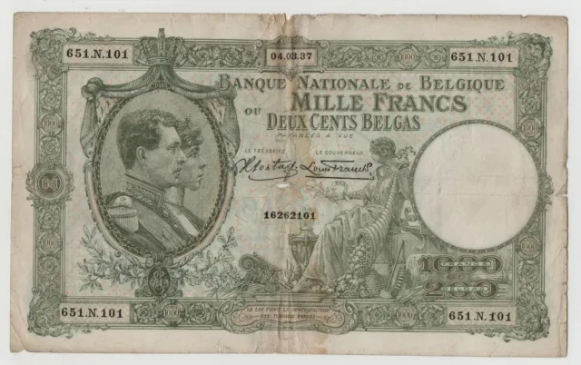 Belgium 1000 Francs 1937 Pick 104 Look Scans