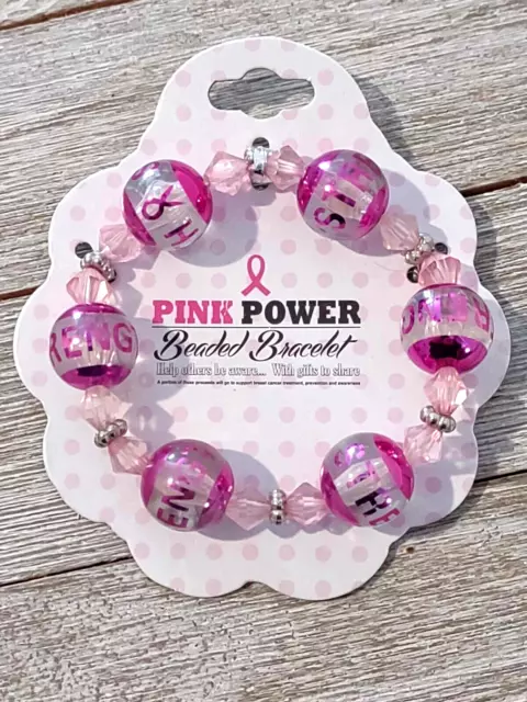 Pink Power Beaded Breast Cancer Awareness Jewelry New Stretch Bracelet Strength