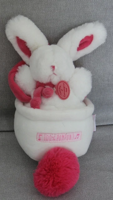 doudou musical lapin blac rose 100%pompon doudou et compagnie  état neuf