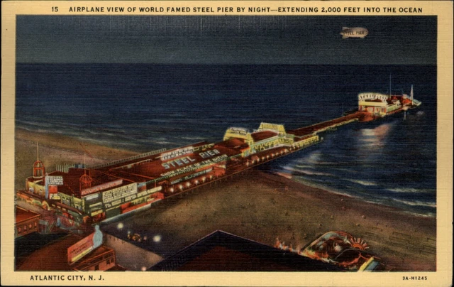 Steel Pier Atlantic City New Jersey at night blimp ~ 1940 to Keister Alliance OH