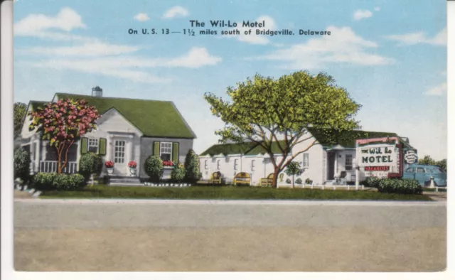 Bridgeville DE Delaware -  Wil-Lo Motel - Sussex County   Linen Postcard - 1940s