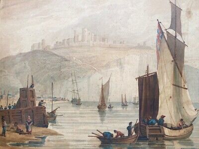 “White Cliffs O’er a Low Tide, Dover” Original Watercolor by Samuel Prout 18x22"