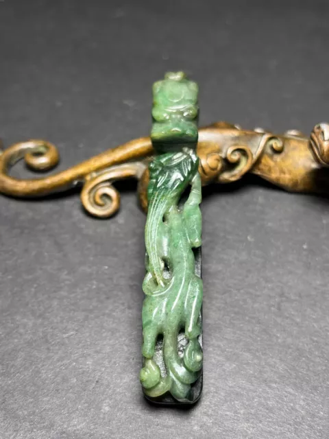 Chinese Exquisite Handmade Dragon carving Jadeite Jade Statue 3