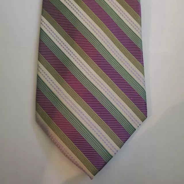 Zianetti Men's Neck Tie - 3.5" x 60" Gold  Green Purple Striped Silk Necktie