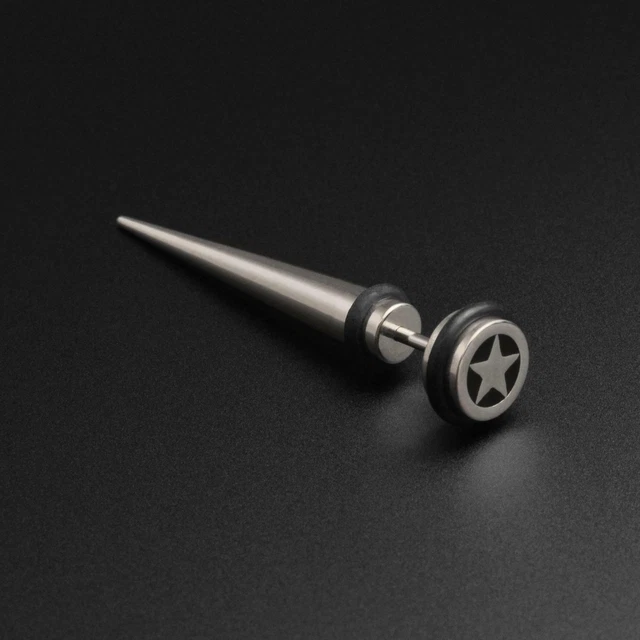 Fake Ear Stretcher Plugs Earrings Star Design Surgical Steel Faux Gauge Taper