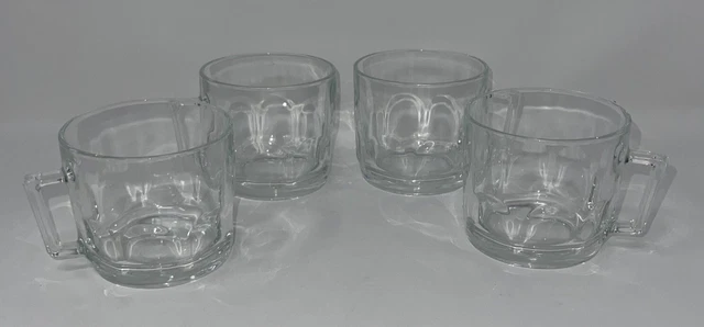 Vintage Arcoroc France 4 Clear Glass Coffee Espresso Cups mugs rectangle handle