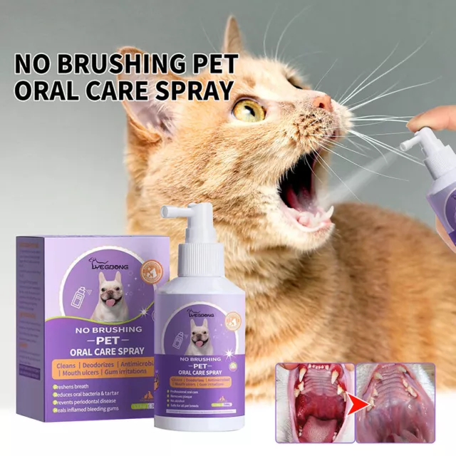 Dientes Limpieza Spray para Perros Y Gatos,Mascota Oral Limpiar Olor Removedor
