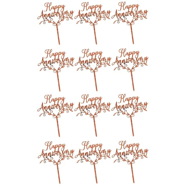 12 PIEZAS Feliz Aniversario Pastel Decoración Oro Boda Cupcake Topper