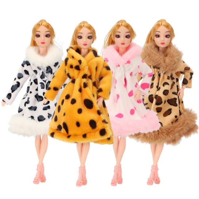 NEW Barbie Princess Fur Coat Dress Accessories Clothes for Barbie Dolls Toys
