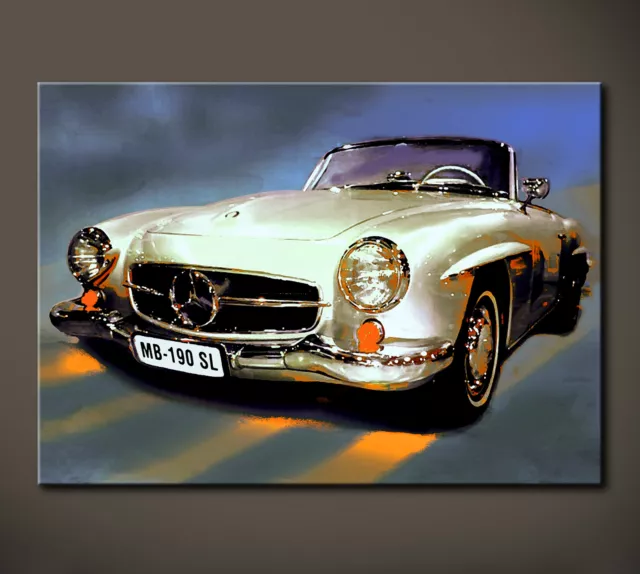 MERCEDES 190 SL W121 Bild Bilder Blau Weiss Leinwand Kunstdruck Malerei Deko XL