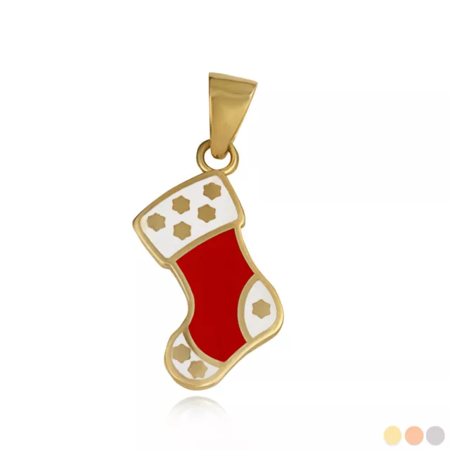 Gold Christmas Holiday Stocking Enamel Necklace in Yellow/Rose/White Gold