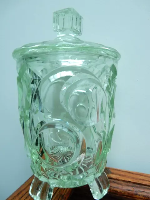 1930's Art Deco Glass Ice Bucket Cooler Geometric Tripod Lidded 21.5cm Vintage