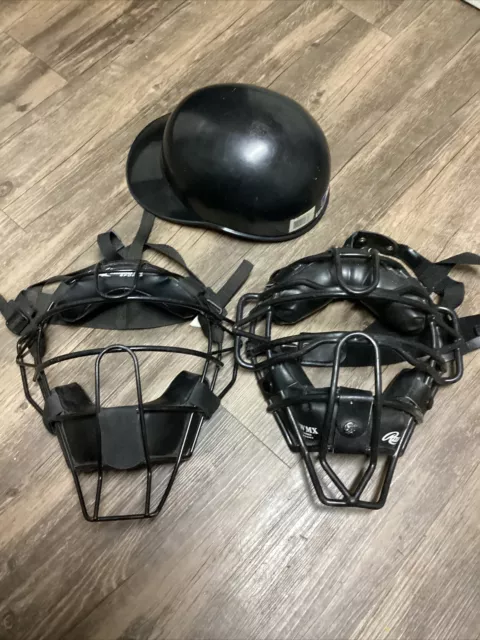 Lot Of 2 Baseball softball Umpire Catchers Mask & Wilson Helmet - Rawlings Mask Lot Of 2 Baseball softball Umpire Catchers Mask & Wilson Helmet - Rawlings Mask
