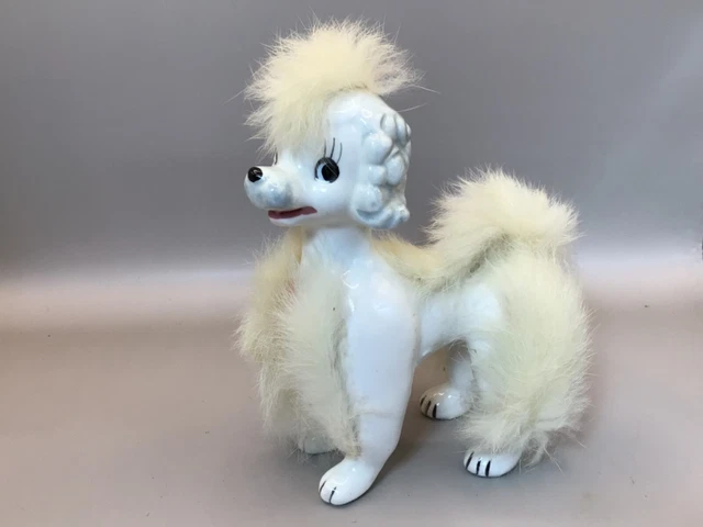 1950’s Fancy Poodle Dog Figurine Japan Silk Fur Porcelain Fun! Vintage