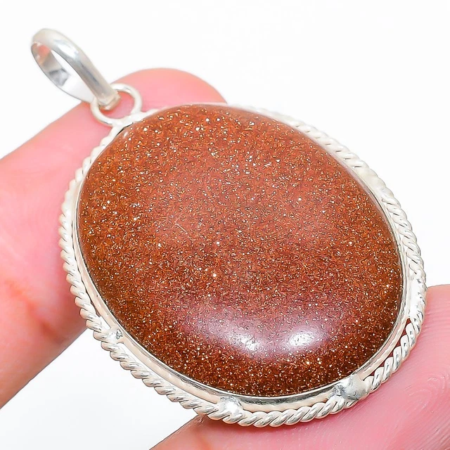 Red Sunstone Gemstone Handmade 925 Sterling Silver Jewelry Pendant 1.81"