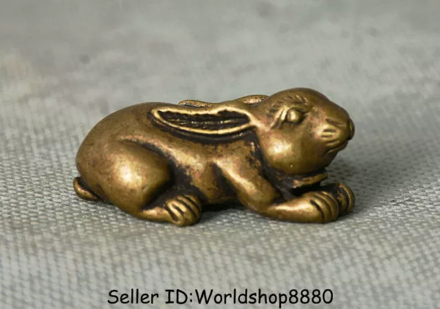 1.4" Old Chinese Bronze Folk Feng Shui Zodiac Animal Rabbit Statue Sculpture