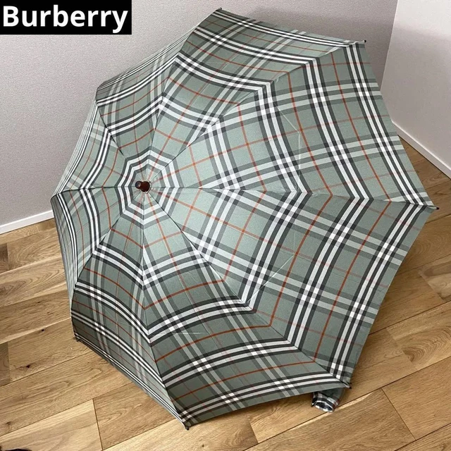 Burberry London vintage Nova check folding umbrella Emerald green w/ storage bag